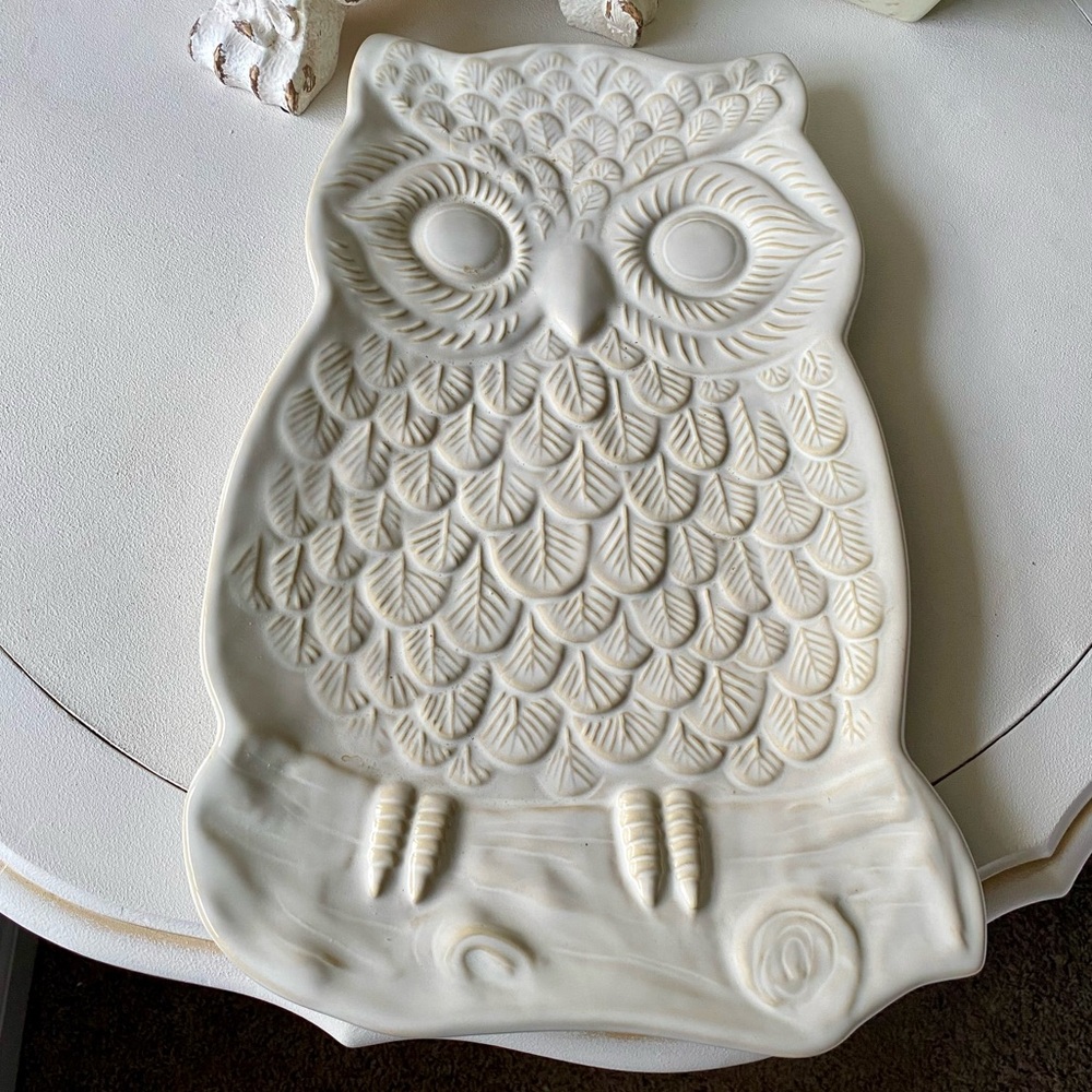 Pottery Barn Owl Platter Large Cream White Tan‎